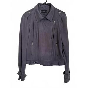 BNCI by Blanc Noir Designer Women's Jacket Medium Gray Faux Suede Moto Inspired
